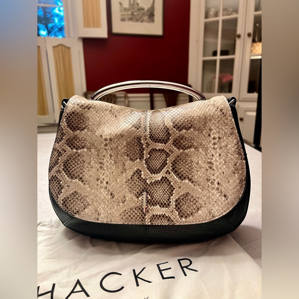 NWOT Thacker New York Snake Print Shoulder Bag - Black and Orange - Picture 14 of 15